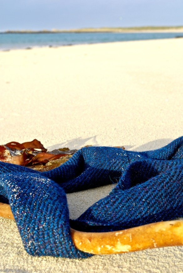 Petrol blue alpaca infinity scarf in landscape